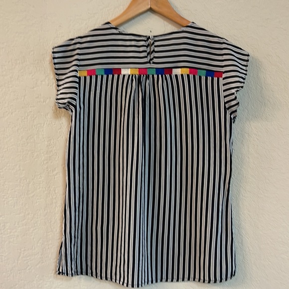 Boho Embroidered Bib Striped Flutter Sleeve Top - Picture 11 of 13